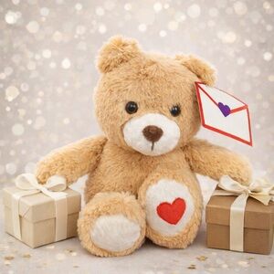 Adorable Tan Teddy Bear with Heart